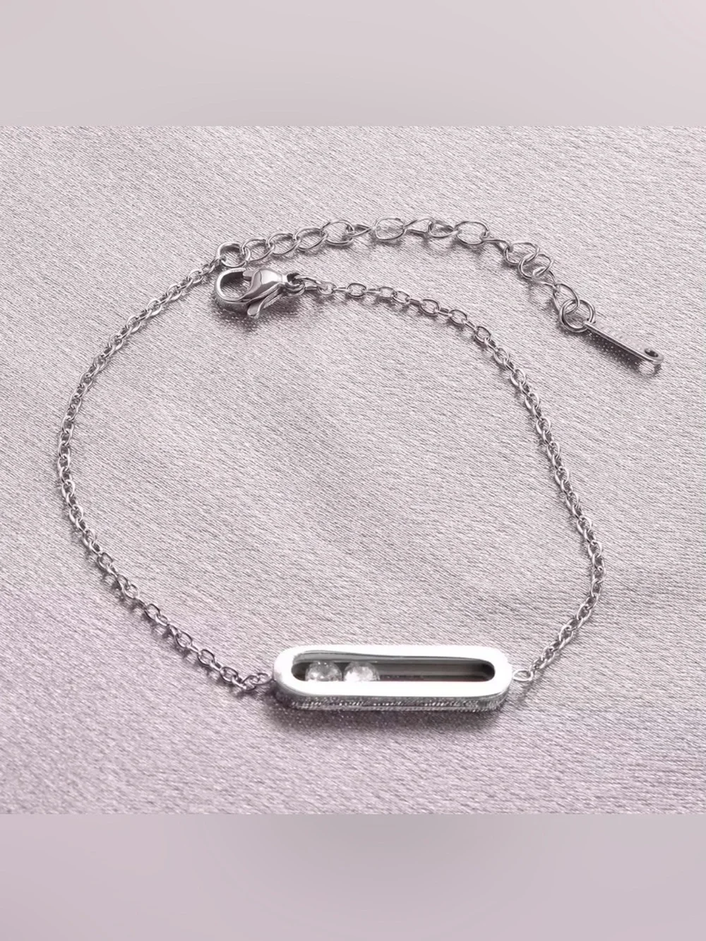 18K White Gold Geometrical Link Paperclip  Moving Diamond Bracelet No Tarnish